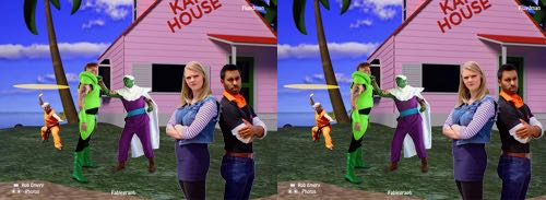 Krillin and Piccolo try to repel the androids from Kame House